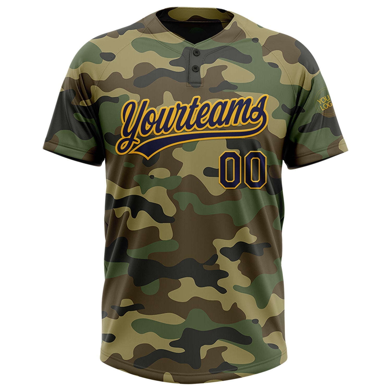 Custom Camo Navy-Gold Salute To Service Two-Button Unisex Softball Jersey view 2