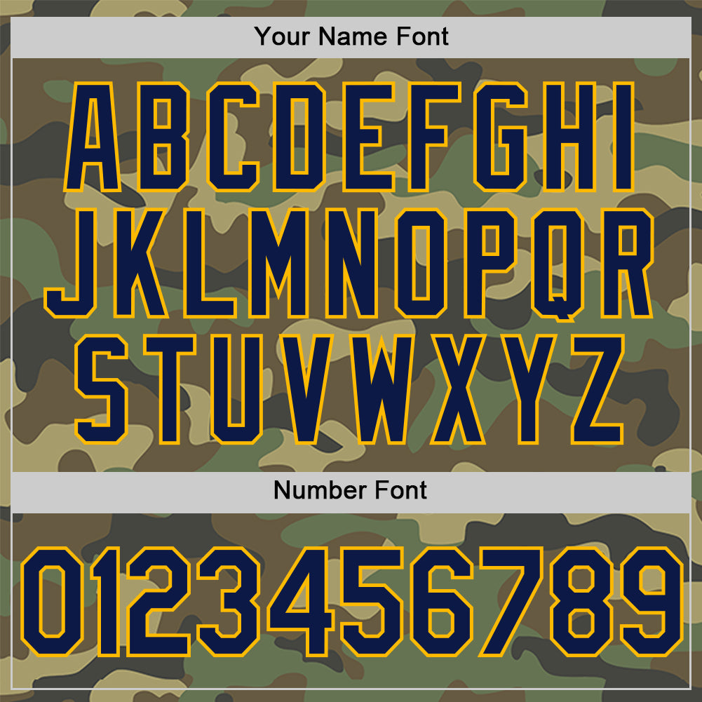 Custom Camo Navy-Gold Salute To Service Two-Button Unisex Softball Jersey view 5
