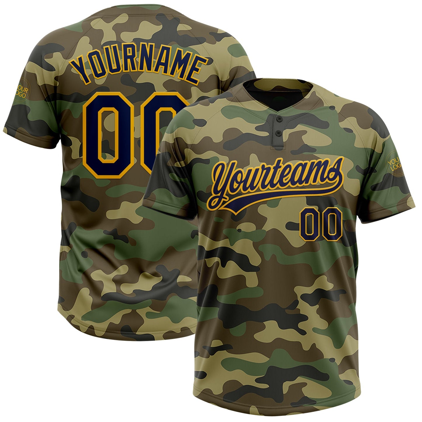 Custom Camo Navy-Gold Salute To Service Two-Button Unisex Softball Jersey - Main View