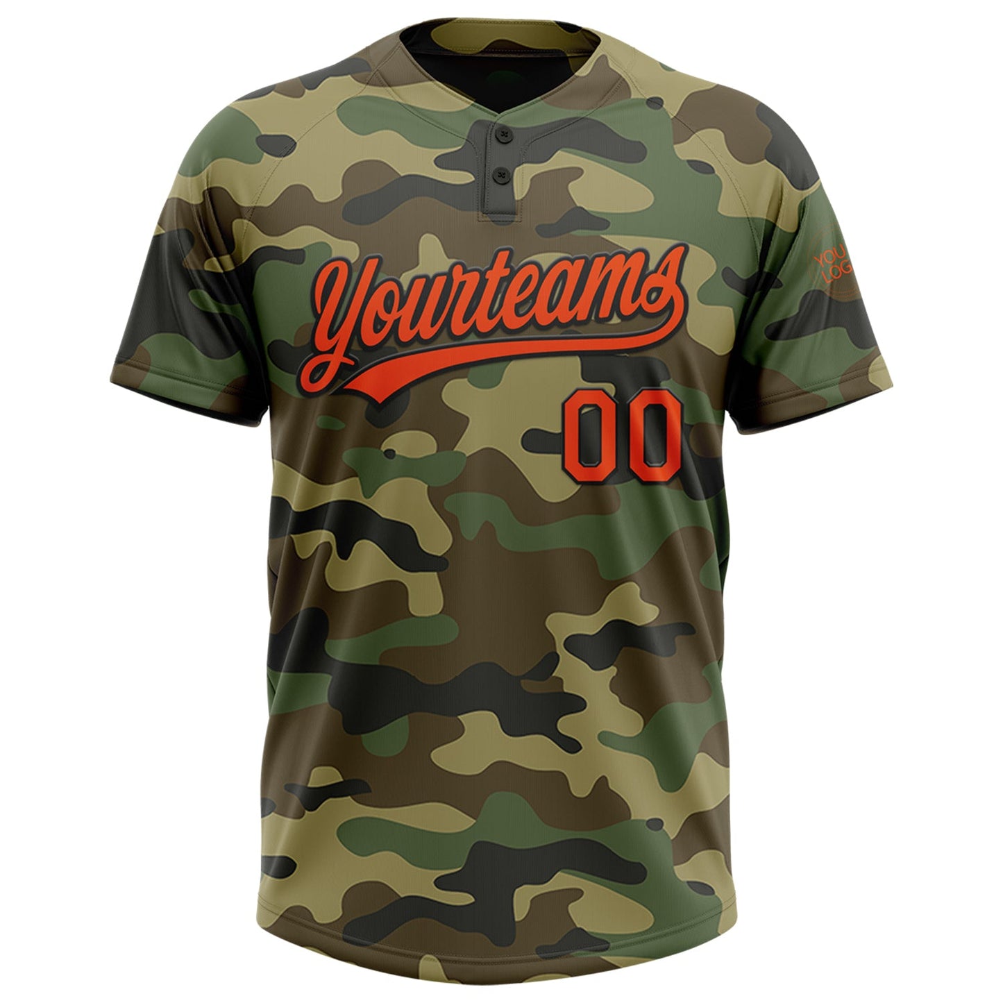 Custom Camo Orange-Black Salute To Service Two-Button Unisex Softball Jersey view 2