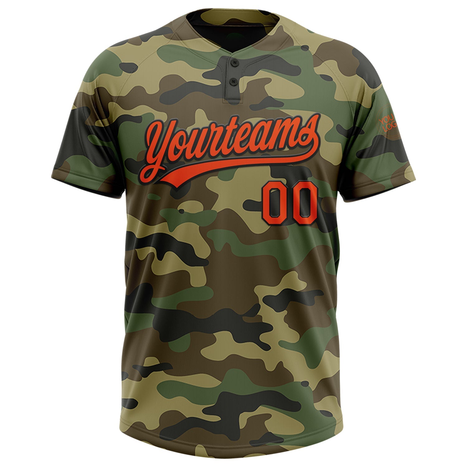 Custom Camo Orange-Black Salute To Service Two-Button Unisex Softball Jersey view 2