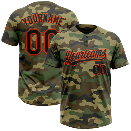 Custom Camo Black-Orange Salute To Service Two-Button Unisex Softball Jersey - Main View