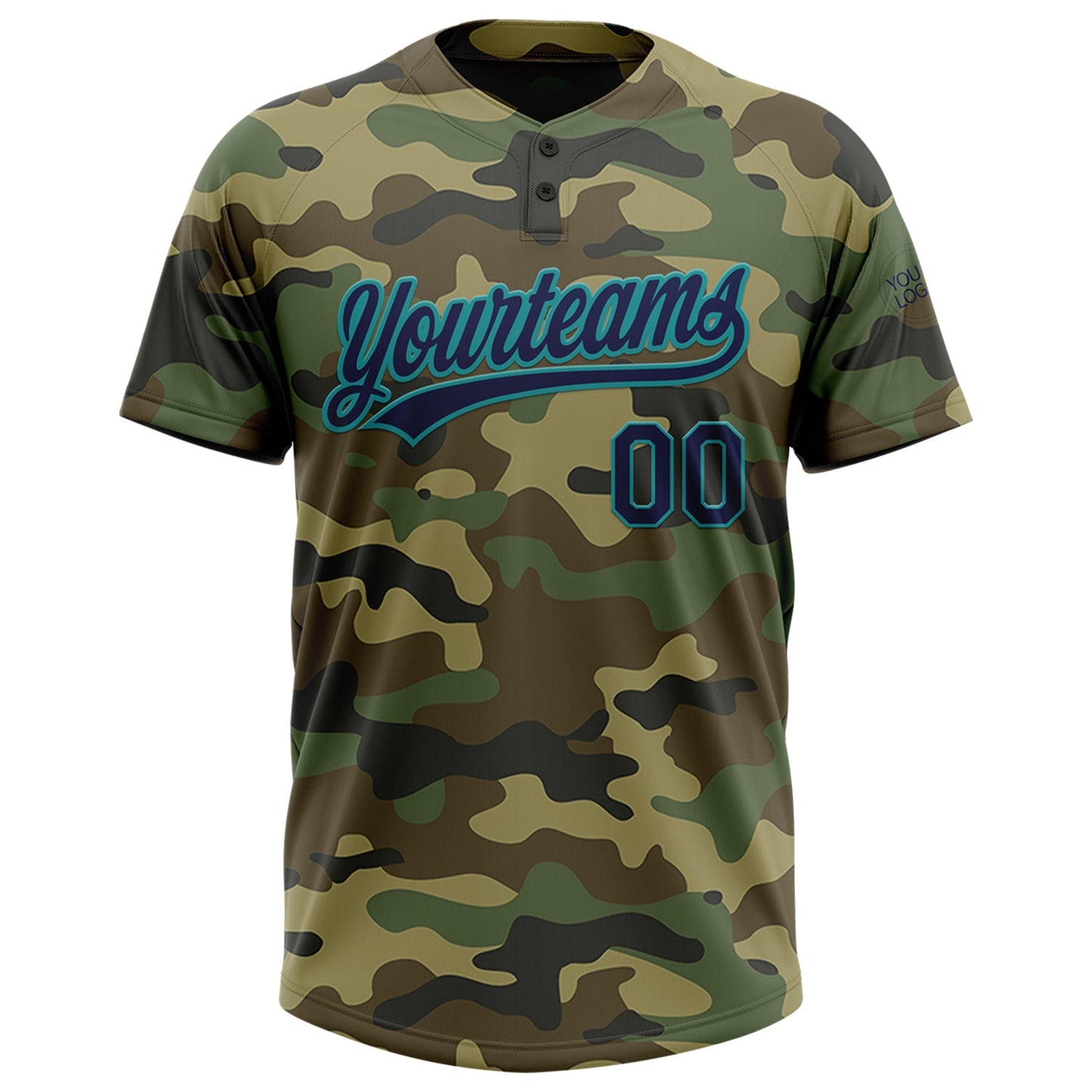 Custom Camo Navy-Teal Salute To Service Two-Button Unisex Softball Jersey view 2