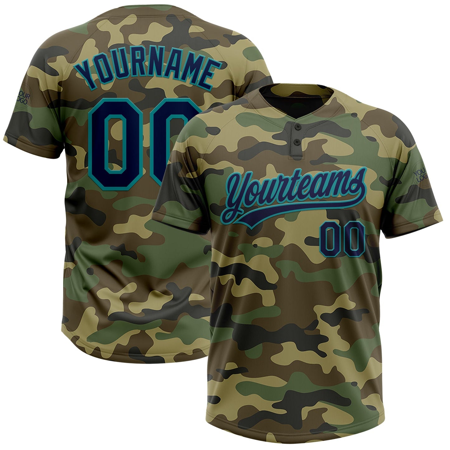 Custom Camo Navy-Teal Salute To Service Two-Button Unisex Softball Jersey - Main View
