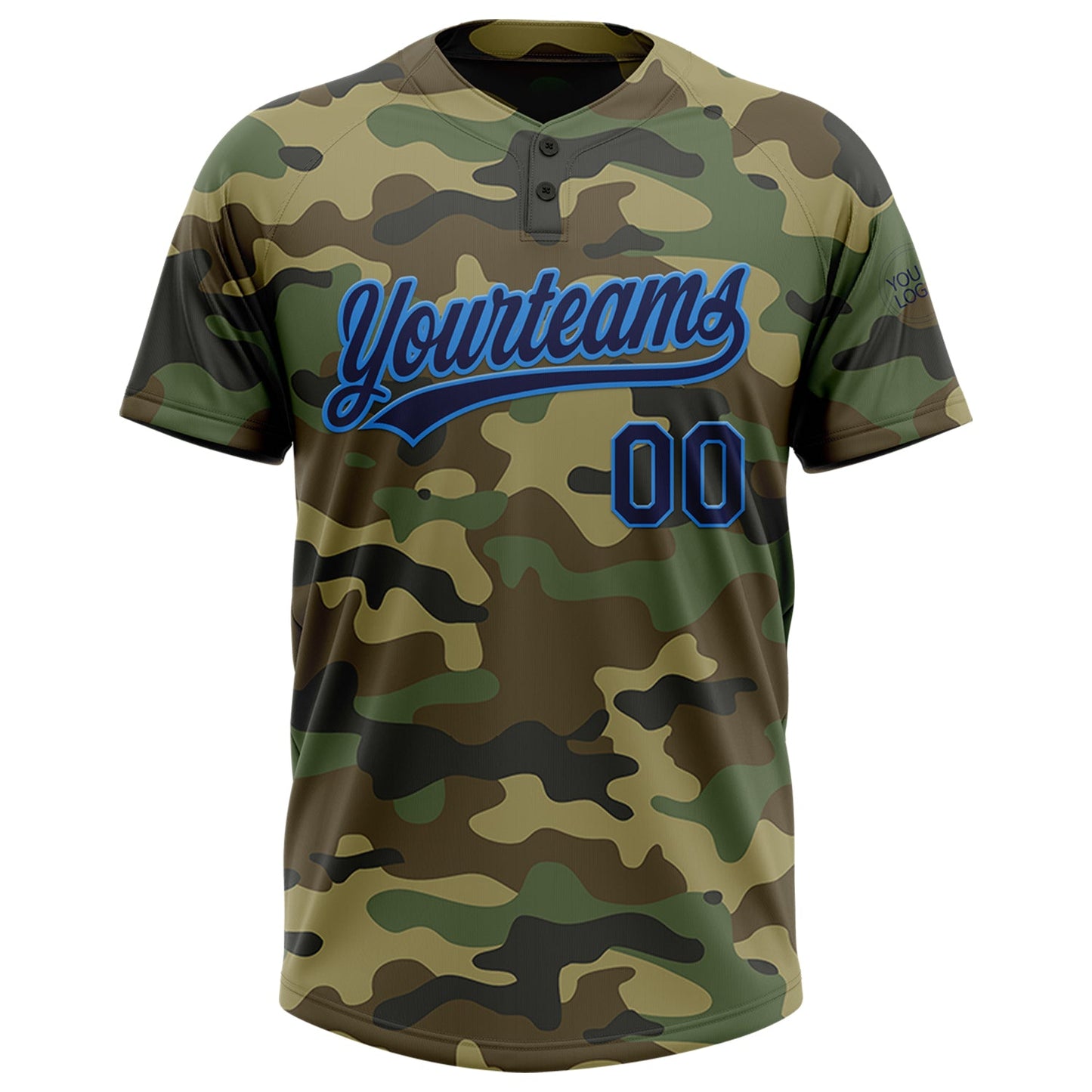 Custom Camo Navy-Electric Blue Salute To Service Two-Button Unisex Softball Jersey view 2
