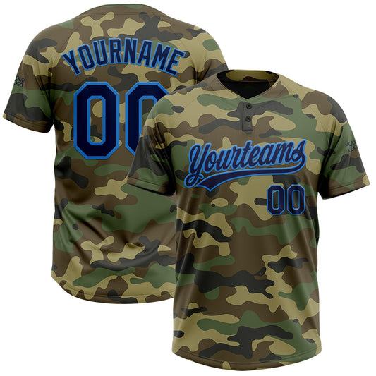 Custom Camo Navy-Electric Blue Salute To Service Two-Button Unisex Softball Jersey - Main View