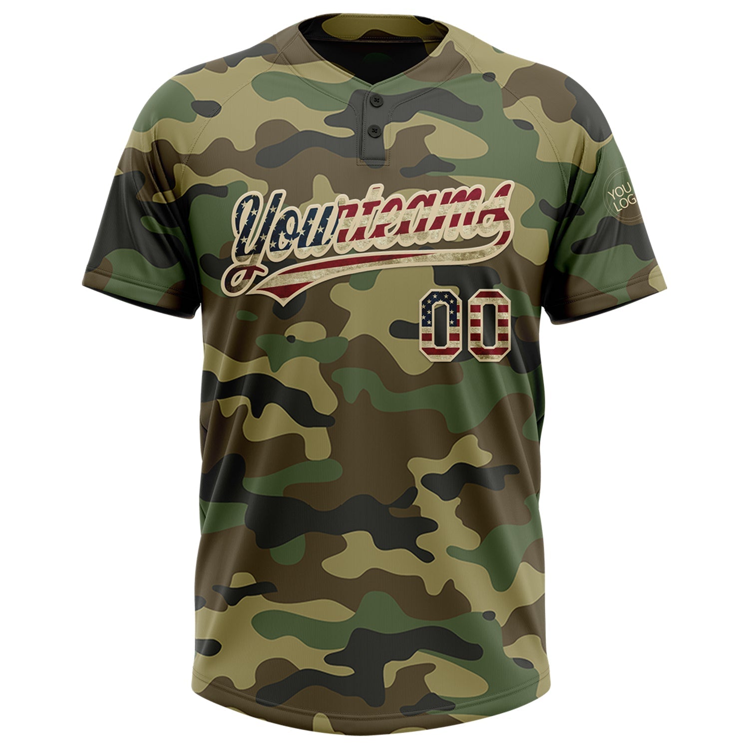 Custom Camo Vintage USA Flag-Cream Salute To Service Two-Button Unisex Softball Jersey view 2