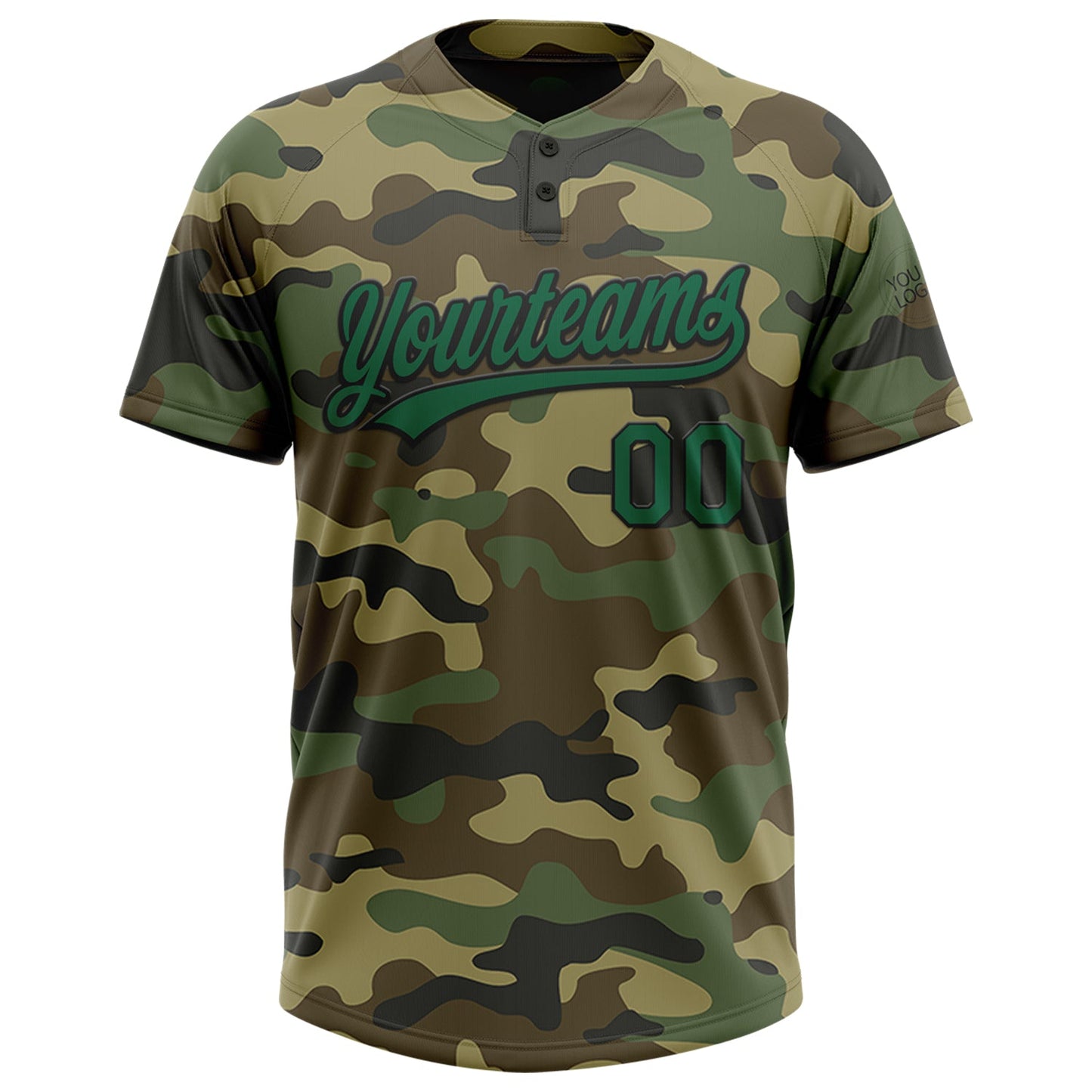 Custom Camo Kelly Green-Black Salute To Service Two-Button Unisex Softball Jersey view 2