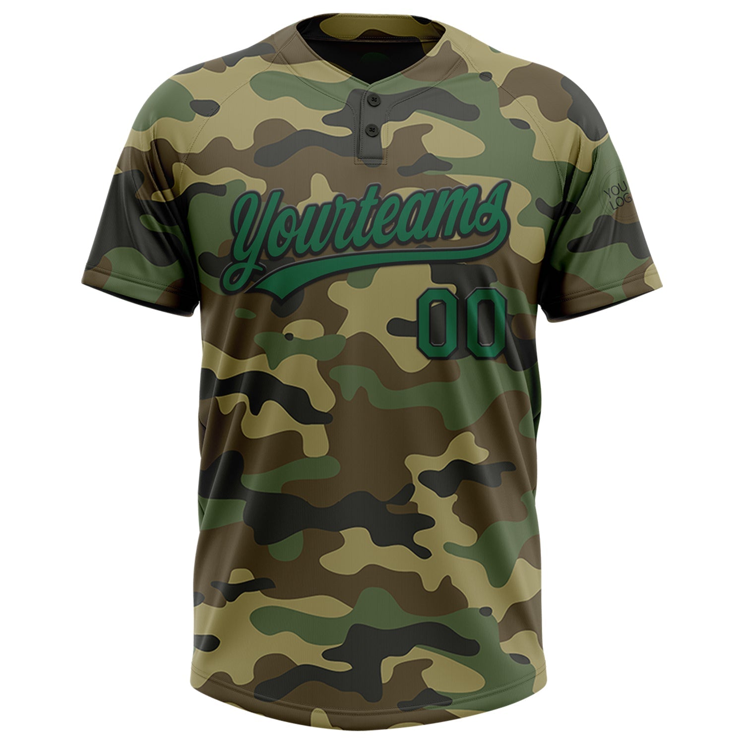 Custom Camo Kelly Green-Black Salute To Service Two-Button Unisex Softball Jersey view 2