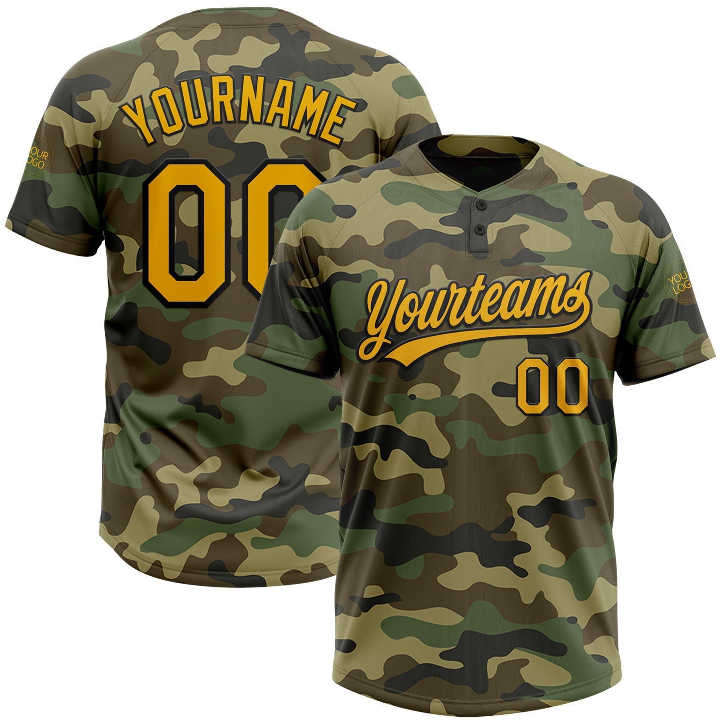 Custom Camo Gold-Black Salute To Service Two-Button Unisex Softball Jersey - Main View