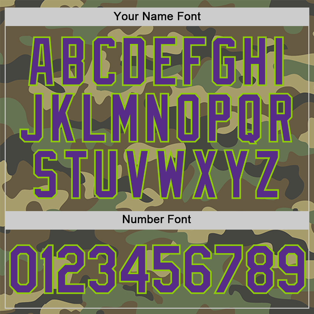 Custom Camo Purple-Neon Green Salute To Service Two-Button Unisex Softball Jersey view 5