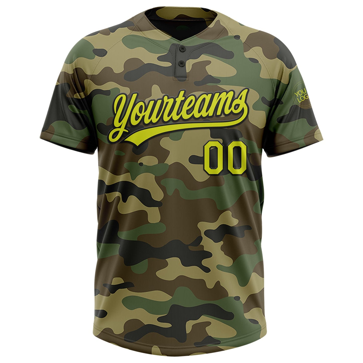 Custom Camo Neon Yellow-Black Salute To Service Two-Button Unisex Softball Jersey view 2