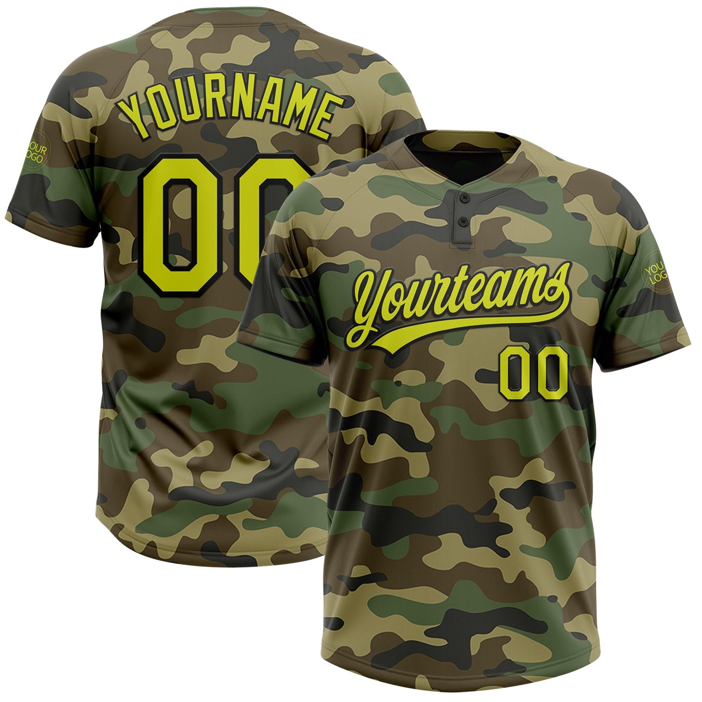 Custom Camo Neon Yellow-Black Salute To Service Two-Button Unisex Softball Jersey - Main View