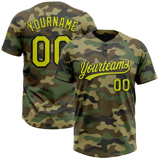 Custom Camo Neon Yellow-Black Salute To Service Two-Button Unisex Softball Jersey - Main View