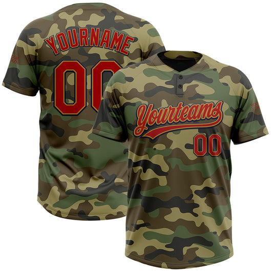 Custom Camo Red Old Gold-Navy Salute To Service Two-Button Unisex Softball Jersey - Main View