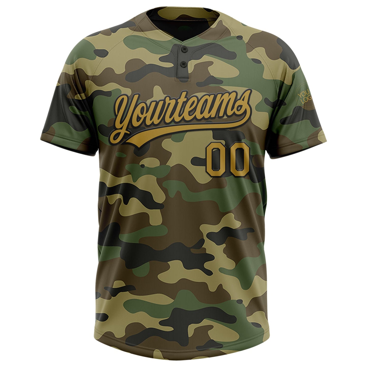 Custom Camo Old Gold-Black Salute To Service Two-Button Unisex Softball Jersey view 2