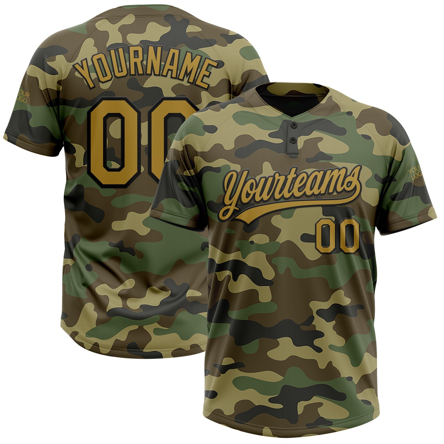 Custom Camo Old Gold-Black Salute To Service Two-Button Unisex Softball Jersey - Main View
