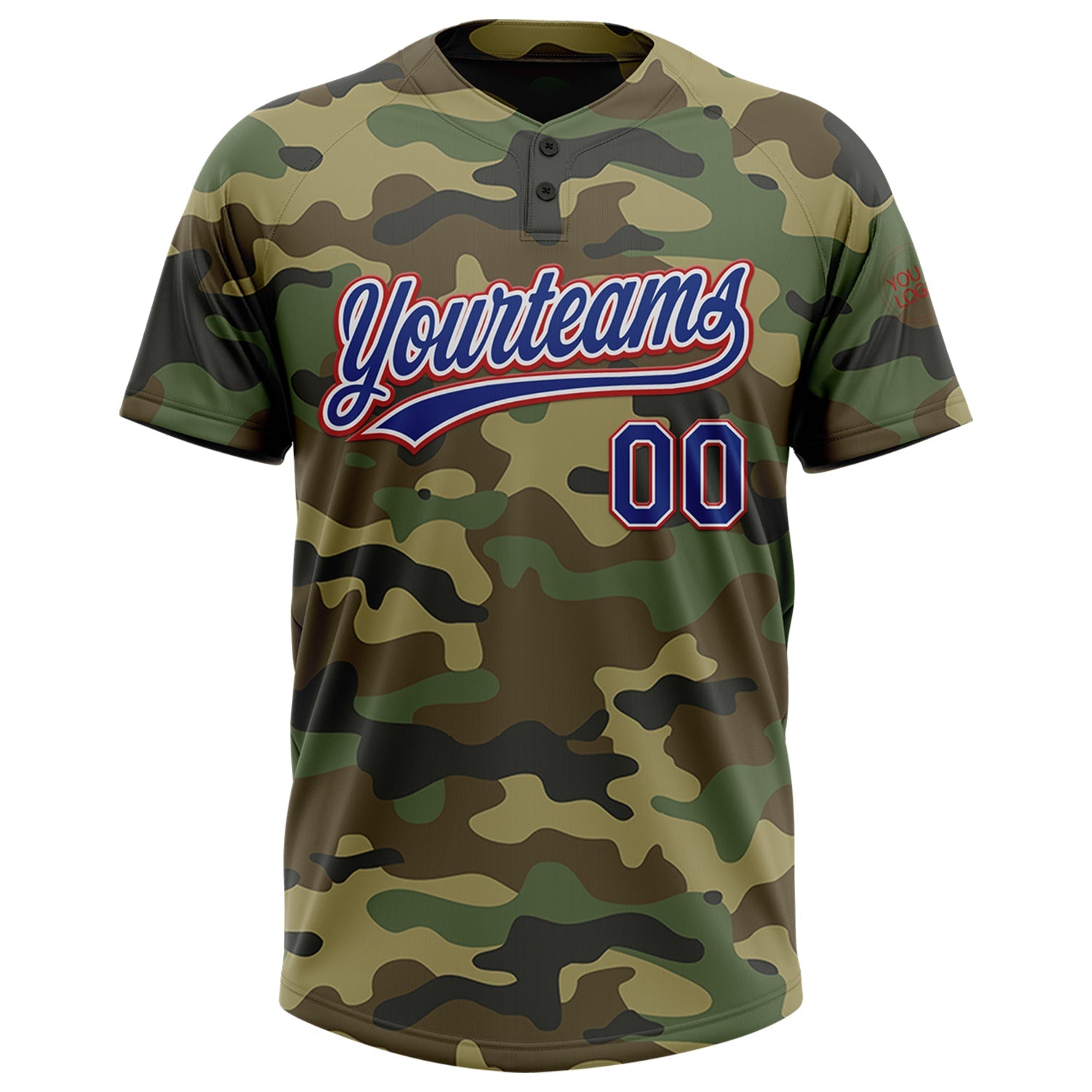 Custom Camo Royal-Red Salute To Service Two-Button Unisex Softball Jersey view 2