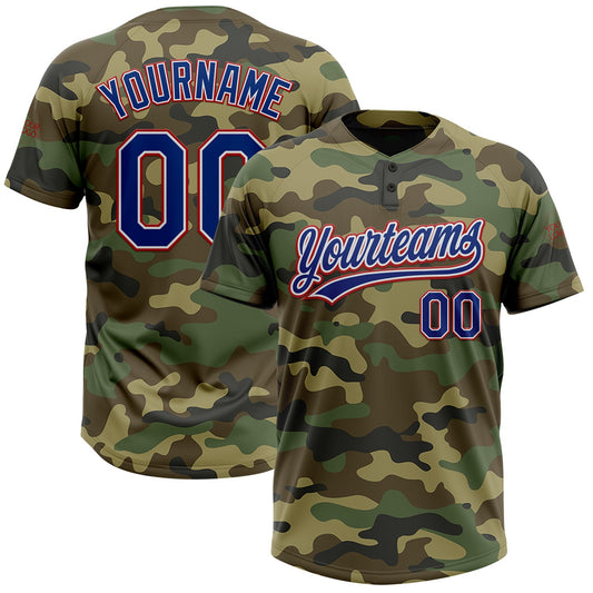 Custom Camo Royal-Red Salute To Service Two-Button Unisex Softball Jersey - Main View