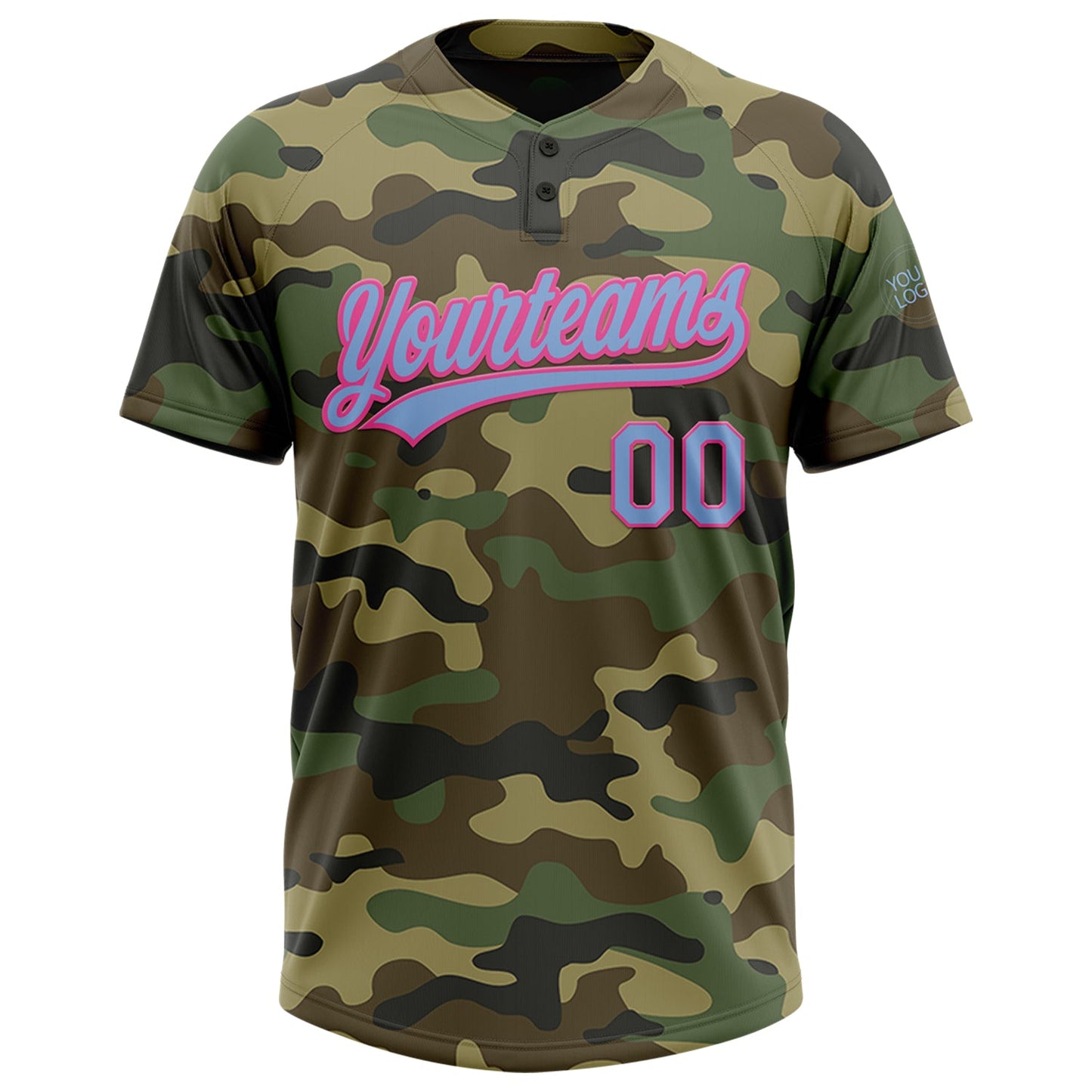 Custom Camo Light Blue-Pink Salute To Service Two-Button Unisex Softball Jersey view 2