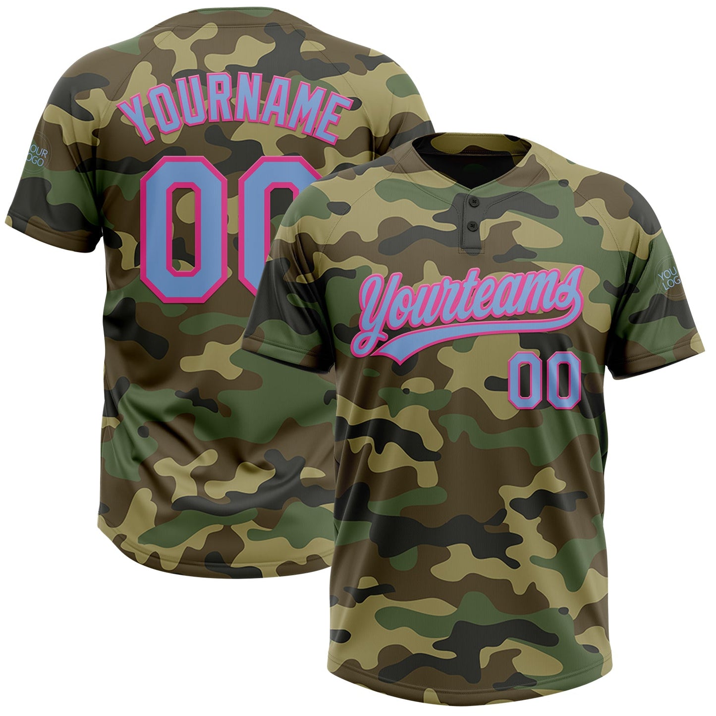 Custom Camo Light Blue-Pink Salute To Service Two-Button Unisex Softball Jersey - Main View