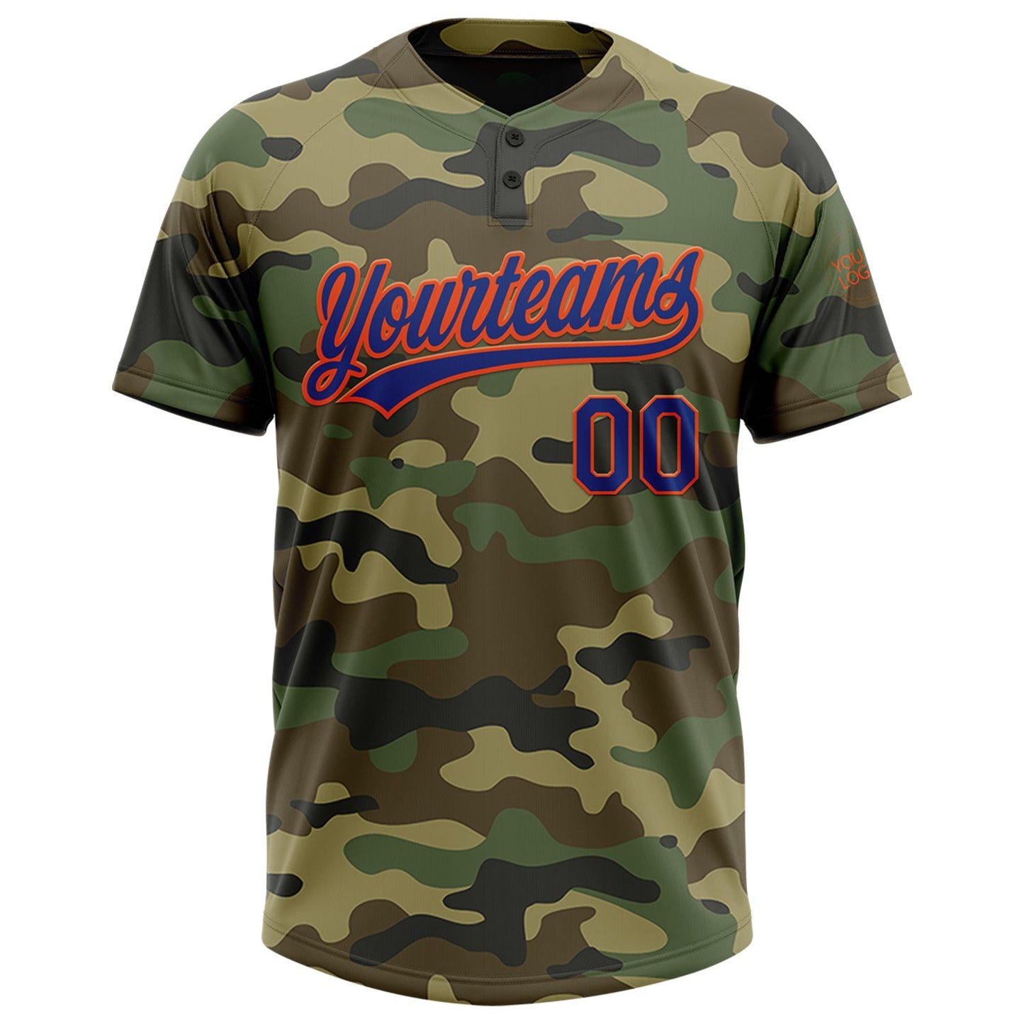 Custom Camo Royal-Orange Salute To Service Two-Button Unisex Softball Jersey view 2