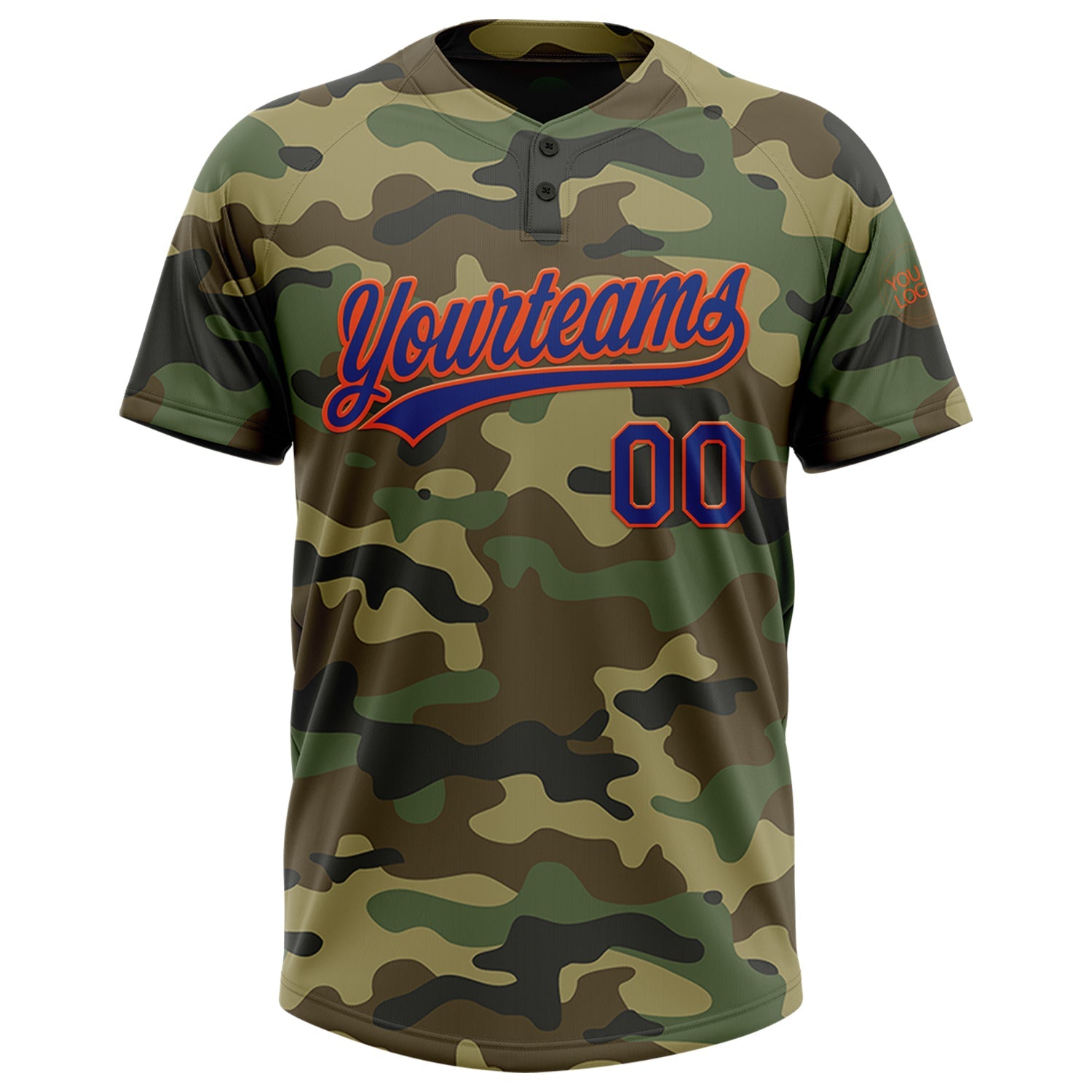 Custom Camo Royal-Orange Salute To Service Two-Button Unisex Softball Jersey view 2
