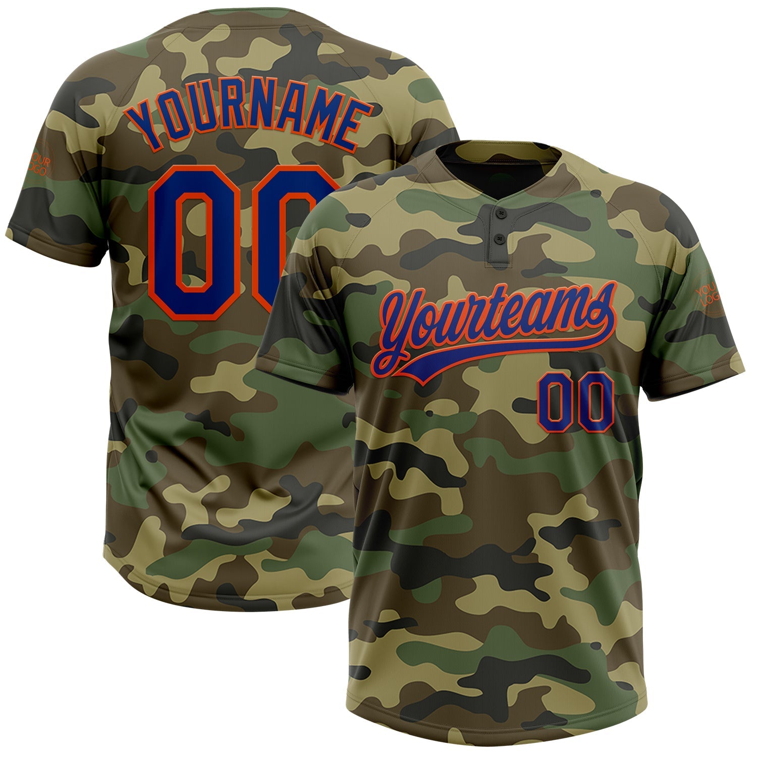 Custom Camo Royal-Orange Salute To Service Two-Button Unisex Softball Jersey - Main View
