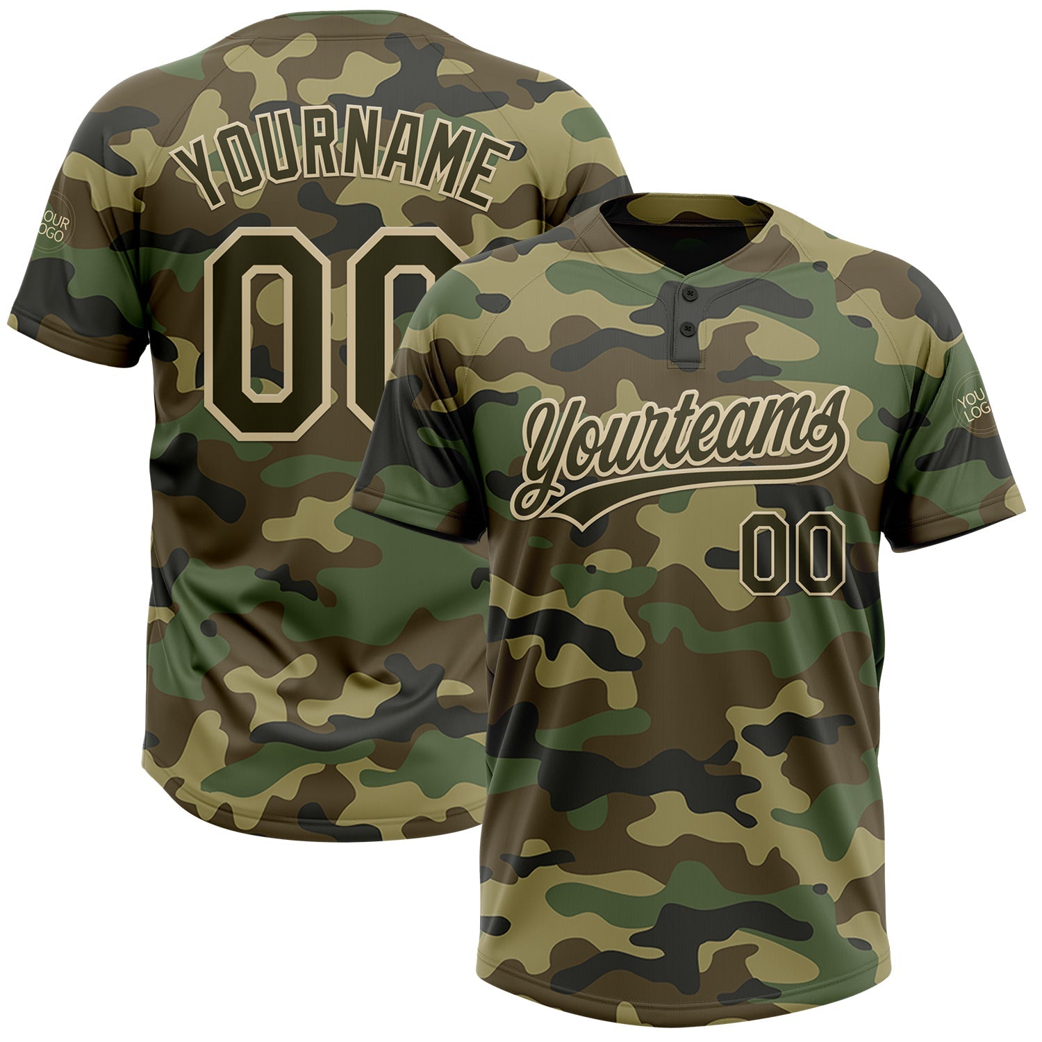 Custom Camo Olive-Cream Salute To Service Two-Button Unisex Softball Jersey - Main View
