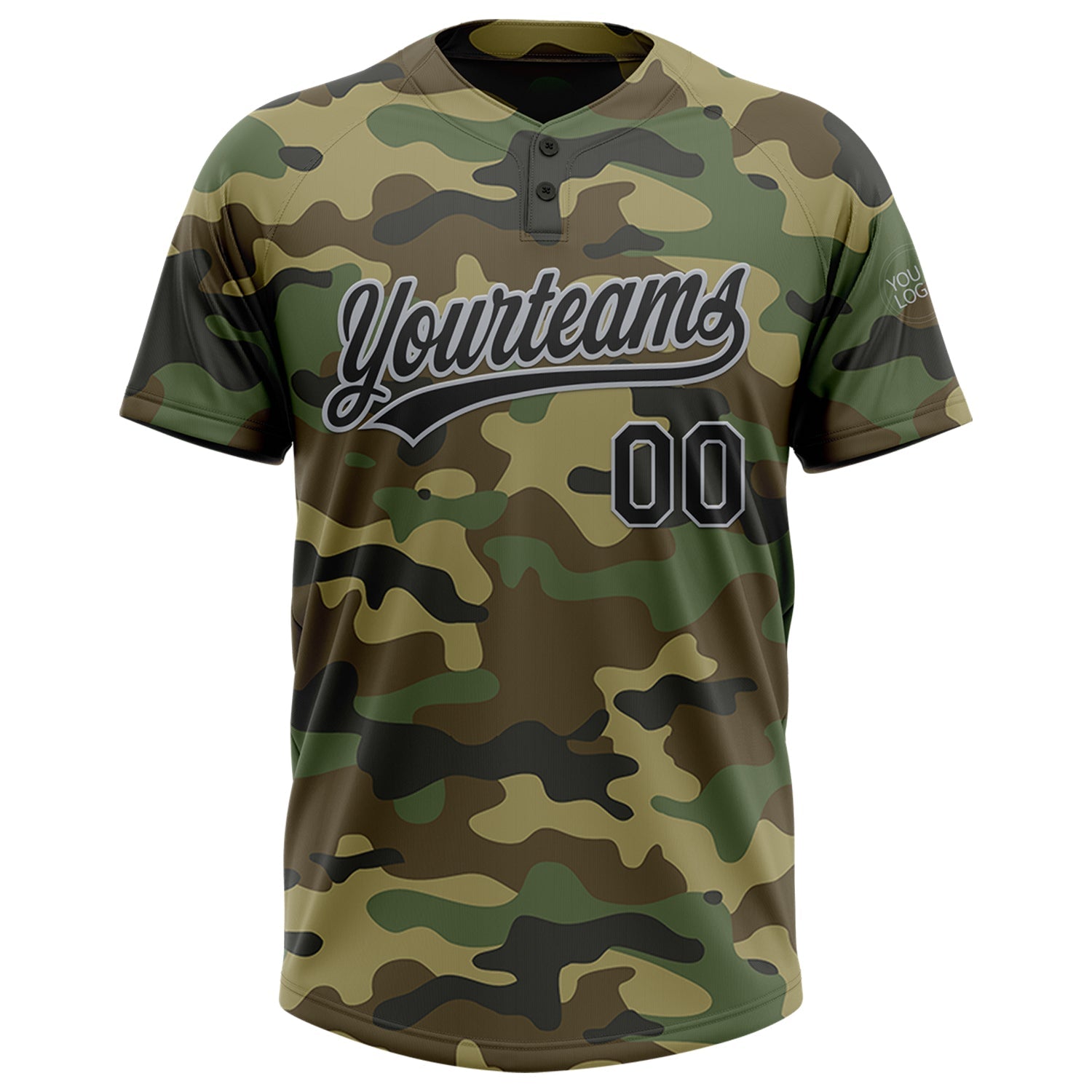 Custom Camo Black-Gray Salute To Service Two-Button Unisex Softball Jersey view 2