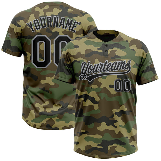 Custom Camo Black-Gray Salute To Service Two-Button Unisex Softball Jersey - Main View
