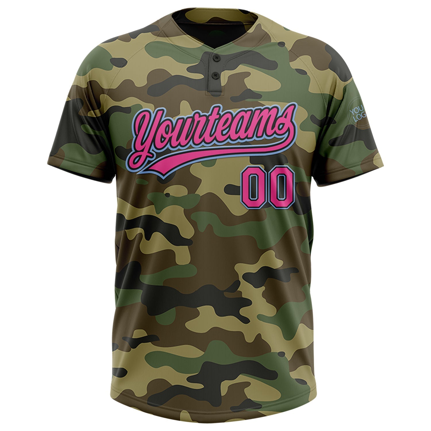 Custom Camo Pink Black-Light Blue Salute To Service Two-Button Unisex Softball Jersey view 2