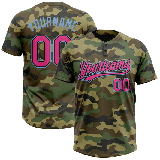 Custom Camo Pink Black-Light Blue Salute To Service Two-Button Unisex Softball Jersey - Main View