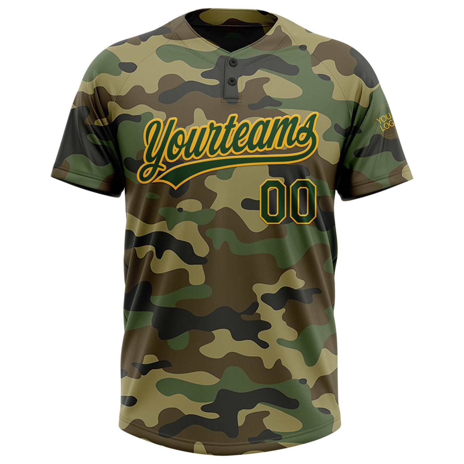 Custom Camo Green-Gold Salute To Service Two-Button Unisex Softball Jersey view 2