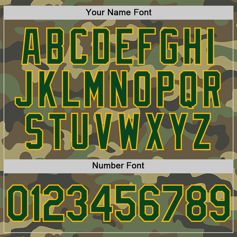 Custom Camo Green-Gold Salute To Service Two-Button Unisex Softball Jersey view 5