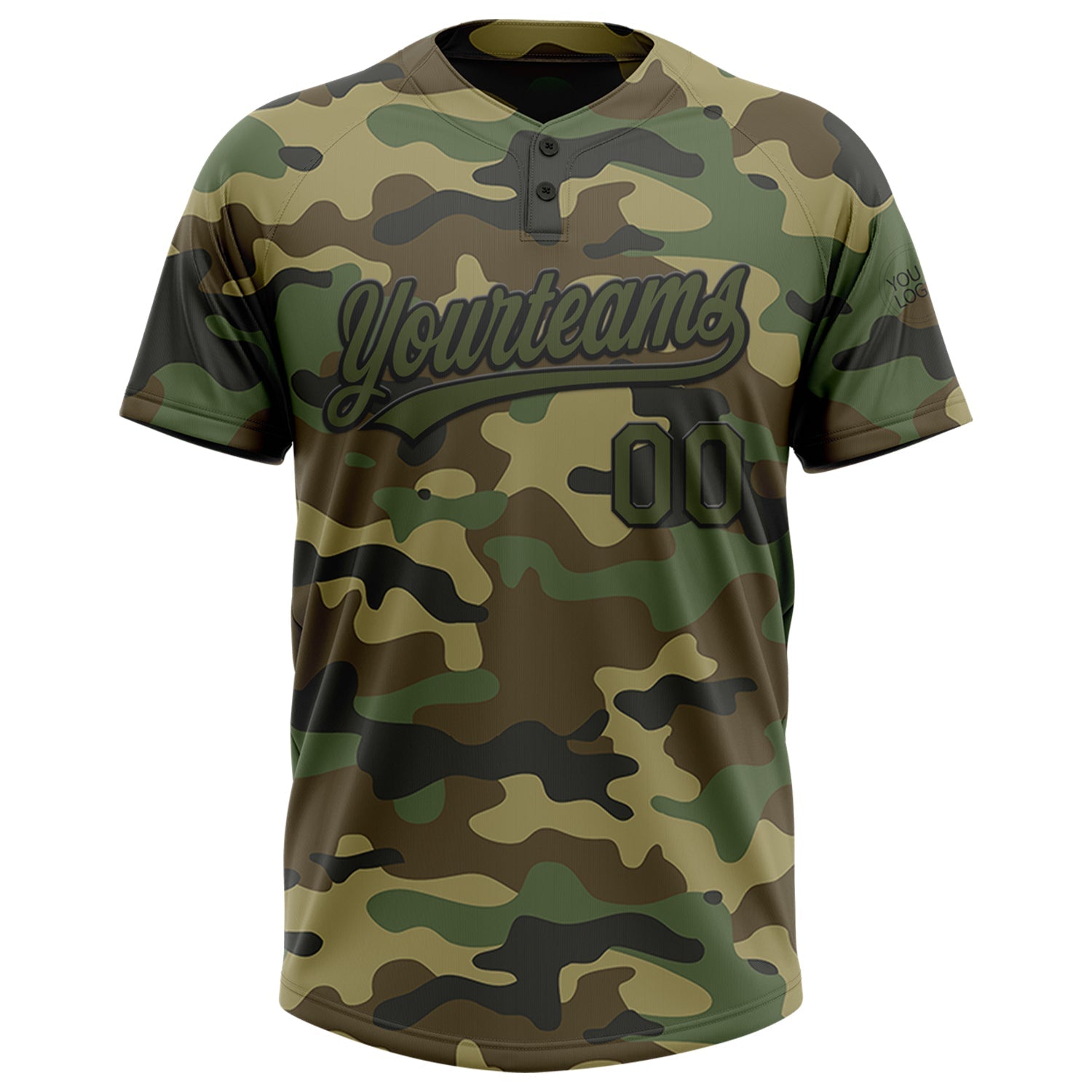 Custom Camo Olive-Black Salute To Service Two-Button Unisex Softball Jersey view 2