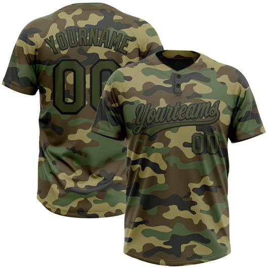 Custom Camo Olive-Black Salute To Service Two-Button Unisex Softball Jersey - Main View