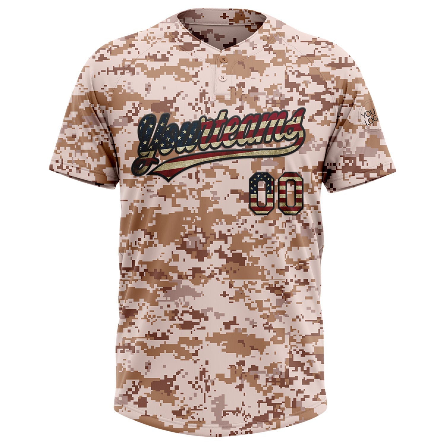 Custom Camo Vintage USA Flag-Black Salute To Service Two-Button Unisex Softball Jersey view 2