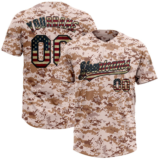 Custom Camo Vintage USA Flag-Black Salute To Service Two-Button Unisex Softball Jersey - Main View