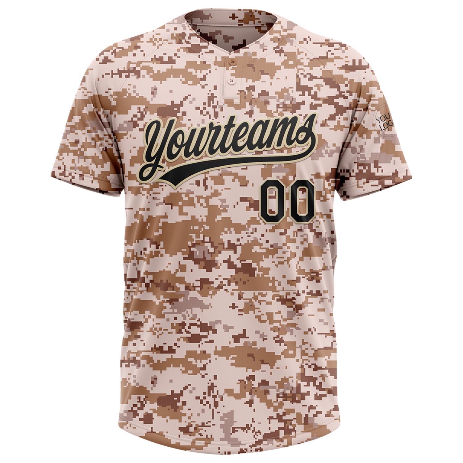 Custom Camo Black-Cream Salute To Service Two-Button Unisex Softball Jersey view 2