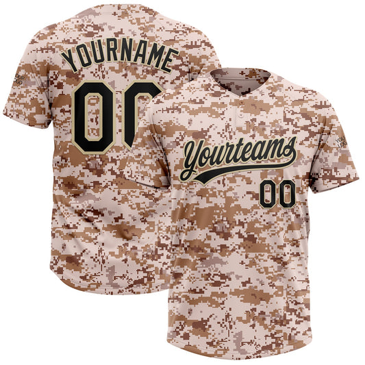 Custom Camo Black-Cream Salute To Service Two-Button Unisex Softball Jersey - Main View