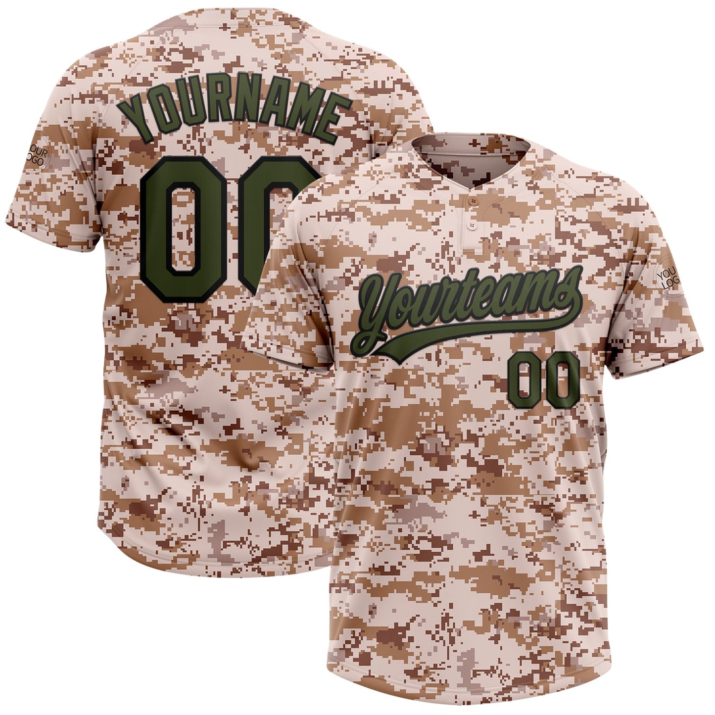 Custom Camo Olive-Black Salute To Service Two-Button Unisex Softball Jersey - Main View