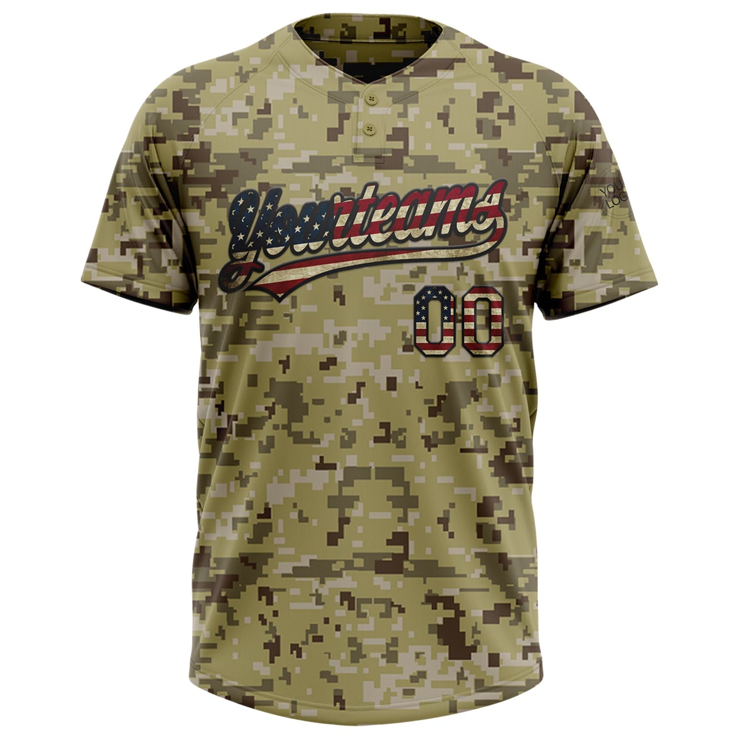 Custom Camo Vintage USA Flag-Black Salute To Service Two-Button Unisex Softball Jersey view 2
