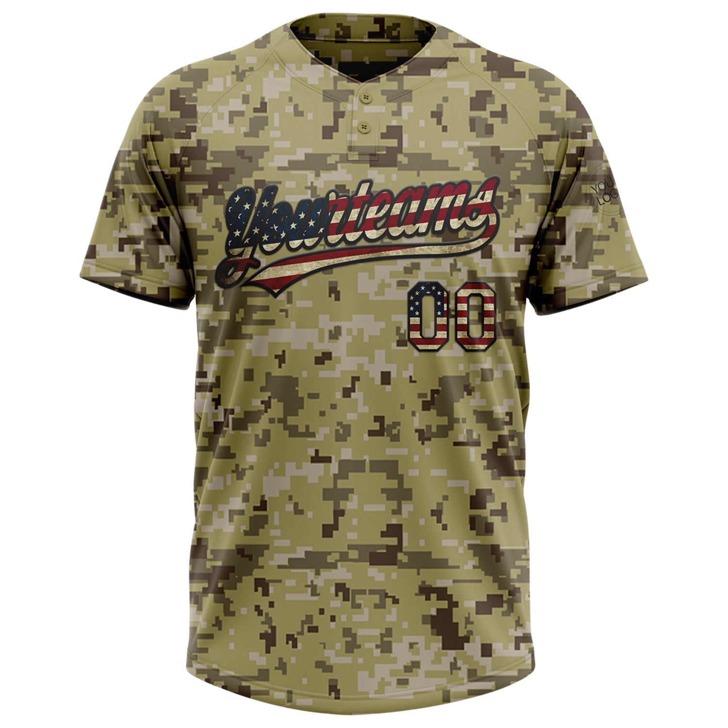 Custom Camo Vintage USA Flag-Black Salute To Service Two-Button Unisex Softball Jersey view 2