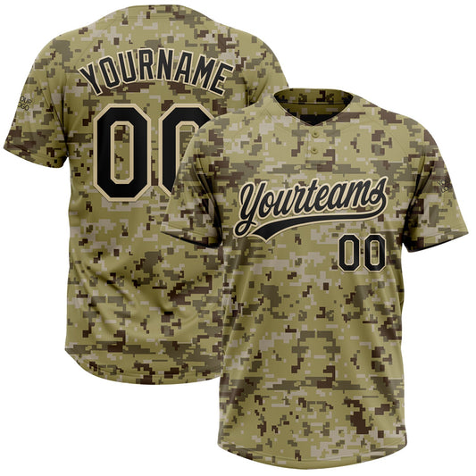 Custom Camo Black-Cream Salute To Service Two-Button Unisex Softball Jersey - Main View