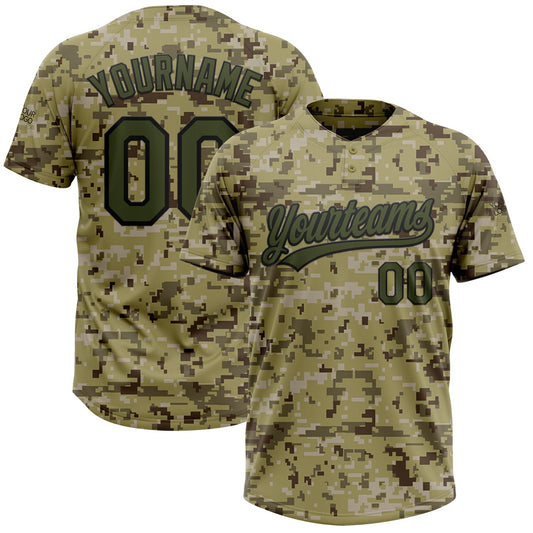 Custom Camo Olive-Black Salute To Service Two-Button Unisex Softball Jersey - Main View