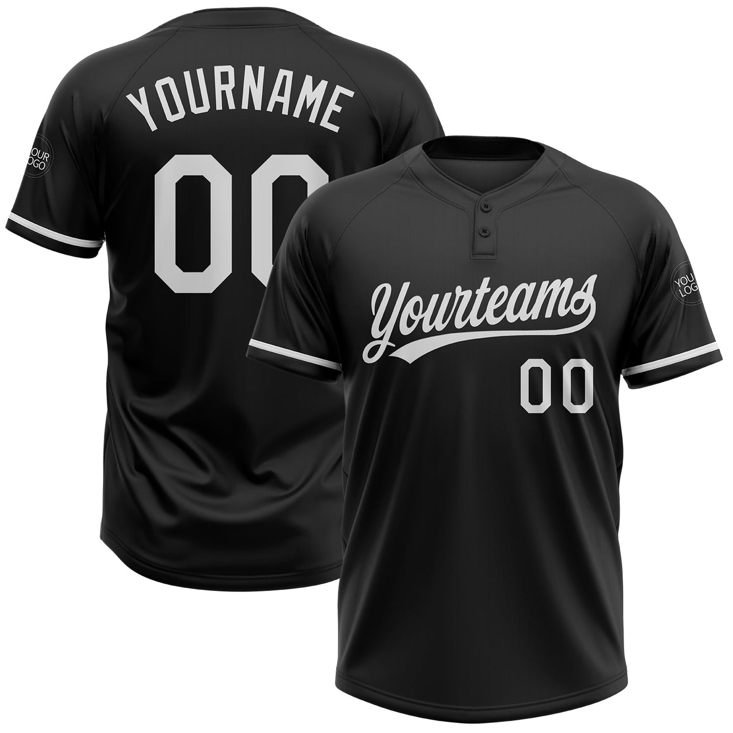 Custom Black White Two-Button Unisex Softball Jersey - Main View