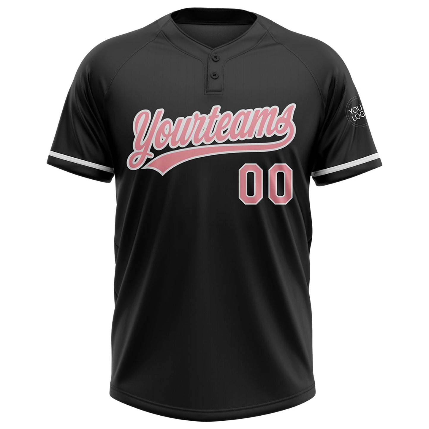 Custom Black Medium Pink-White Two-Button Unisex Softball Jersey view 2