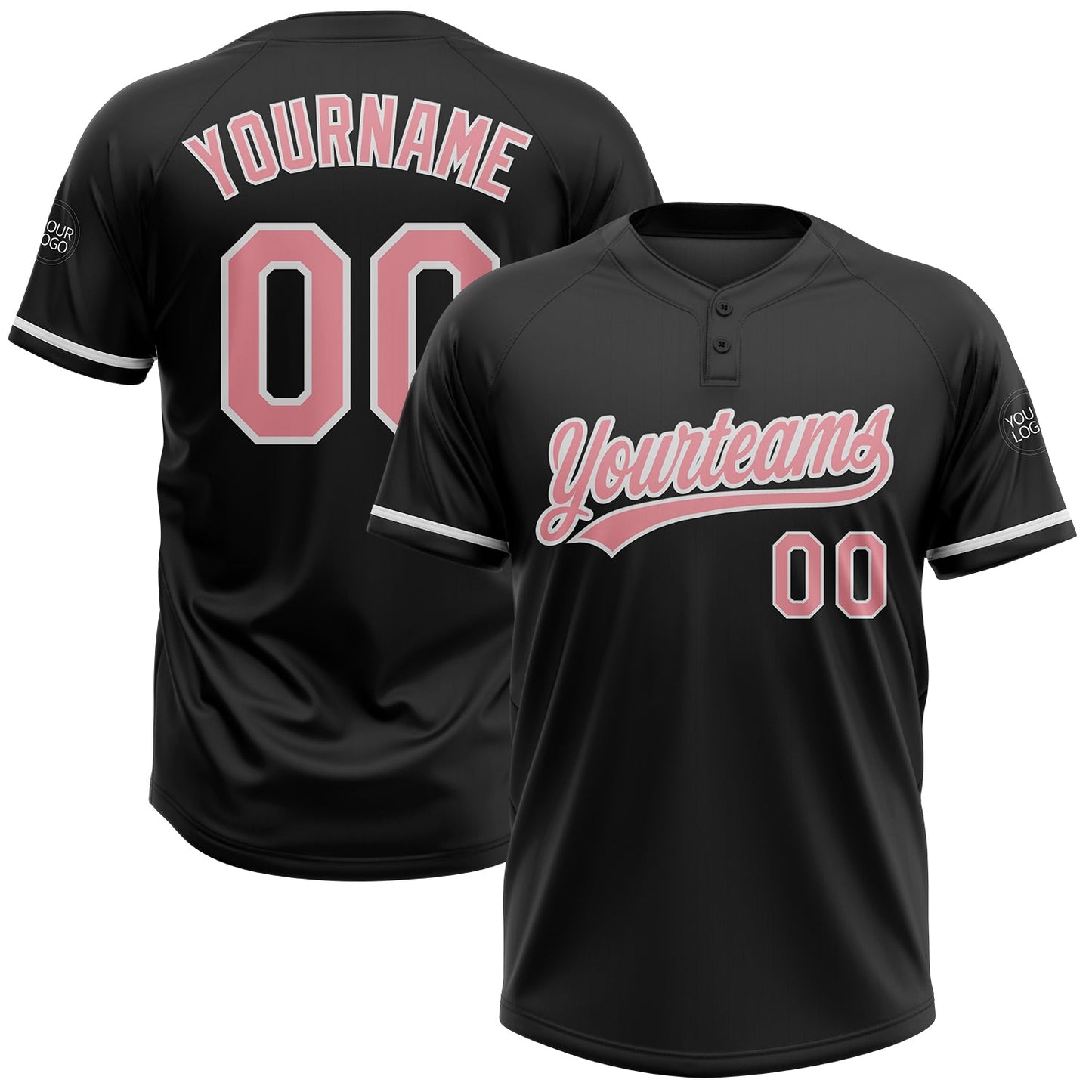 Custom Black Medium Pink-White Two-Button Unisex Softball Jersey - Main View