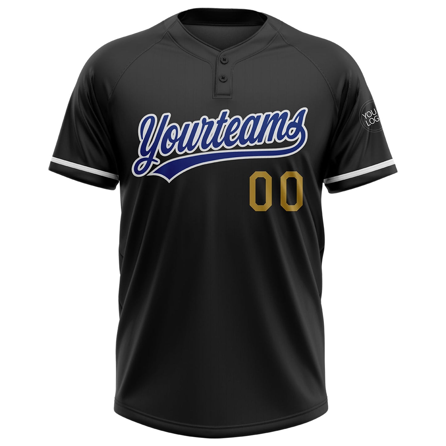 Custom Black Royal-Old Gold Two-Button Unisex Softball Jersey view 2